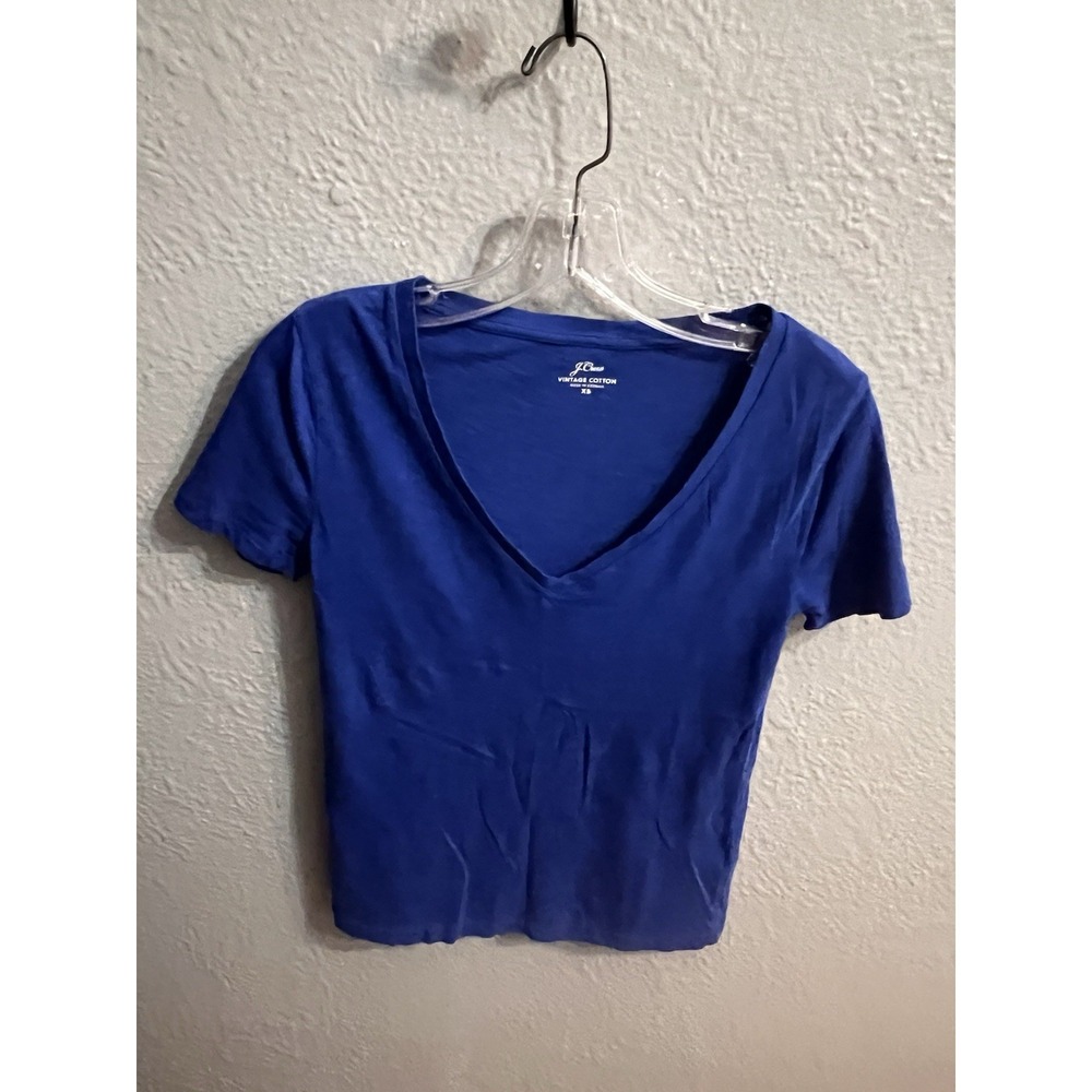 J‎ Crew Vintage Cotton Blue V Neck Short Sleeve T Shirt Size XS Women